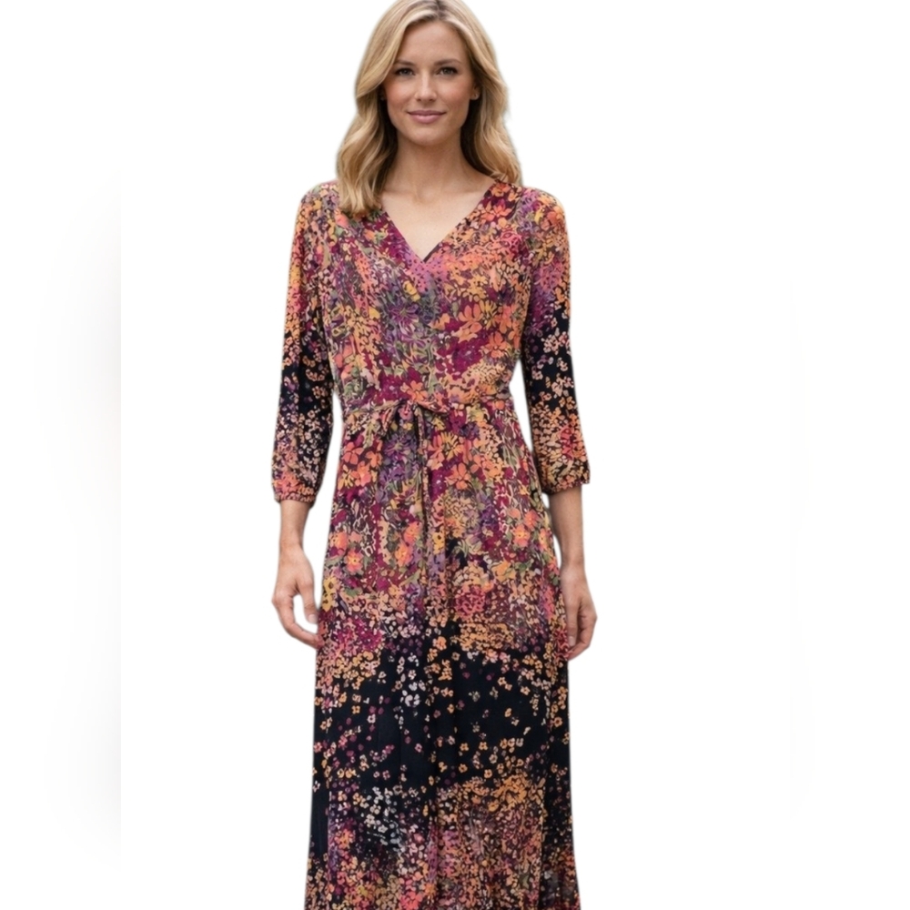 London Times Floral V-Neck Maxi Dress